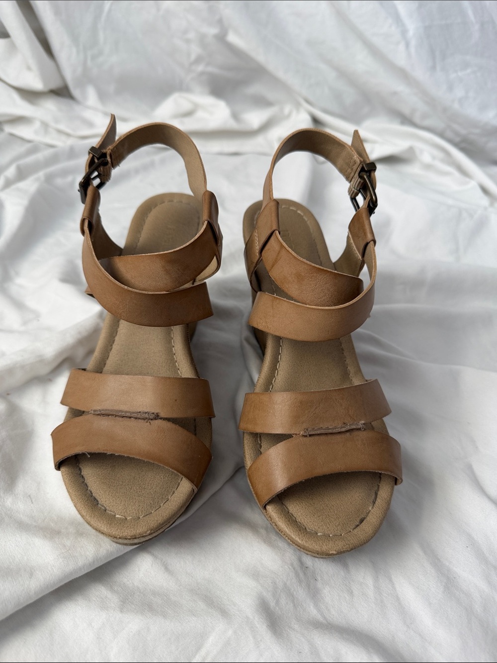 Tan Women's Strappy Wedge Sandals